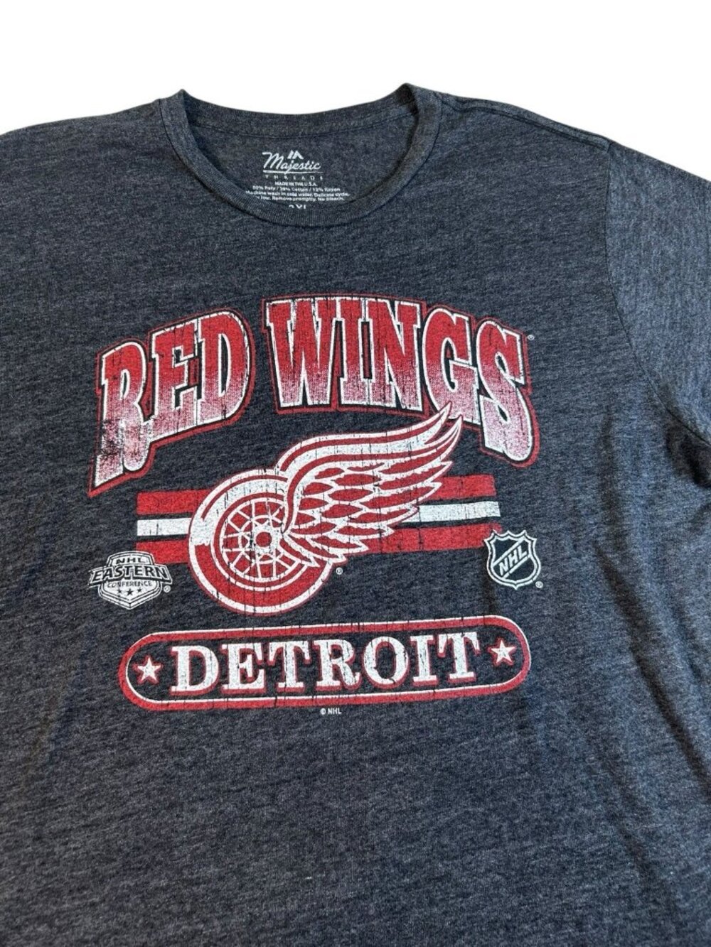 Red Wings Detroit T Shirt Majestic Threads NHL Eastern Conference 2XL Gray Red